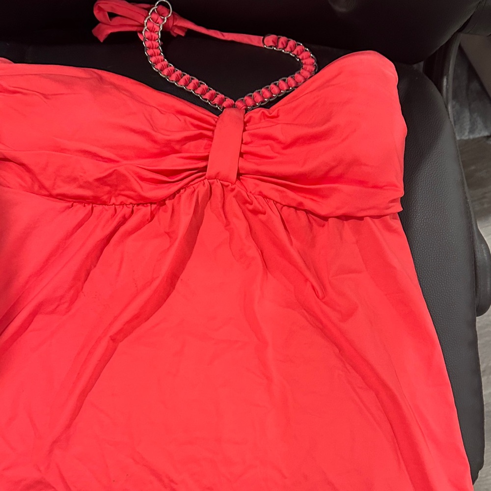 Coral Strapless bathing suit top with Chain Detail